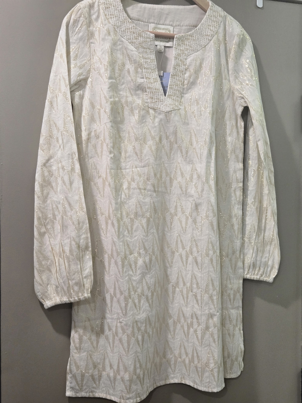 Sail to Sable Ivory Gold Metallic Tunic Shift Dress NWT Small